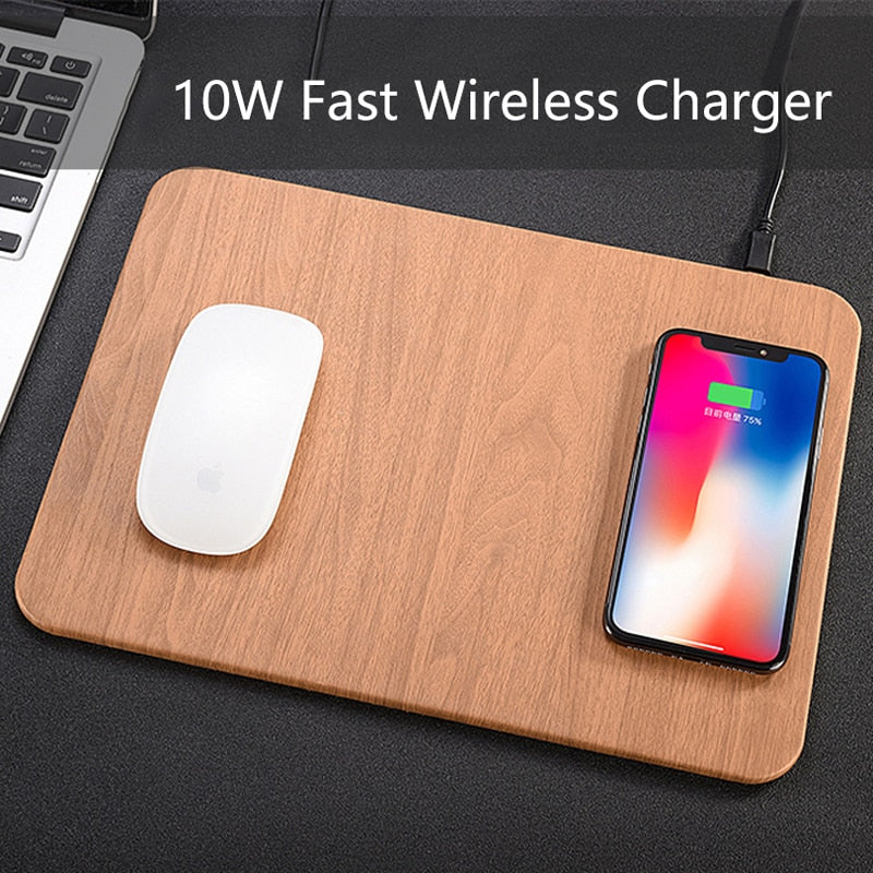 Leather Wood Wireless Charging Mouse Pad